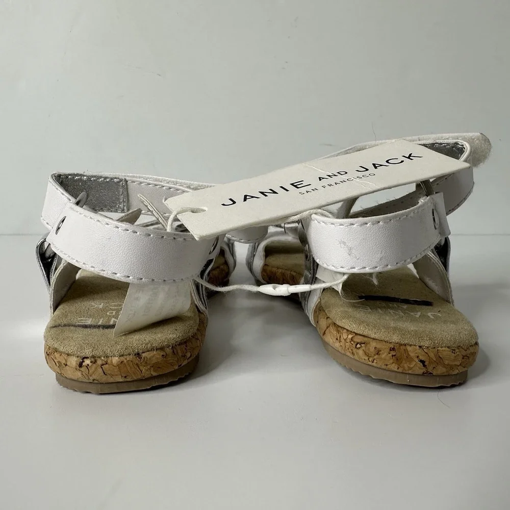 Janie and Jack Sandals‎ Girls Sz 7 White Silver Mar Easter 2 Holiday Casual NEW